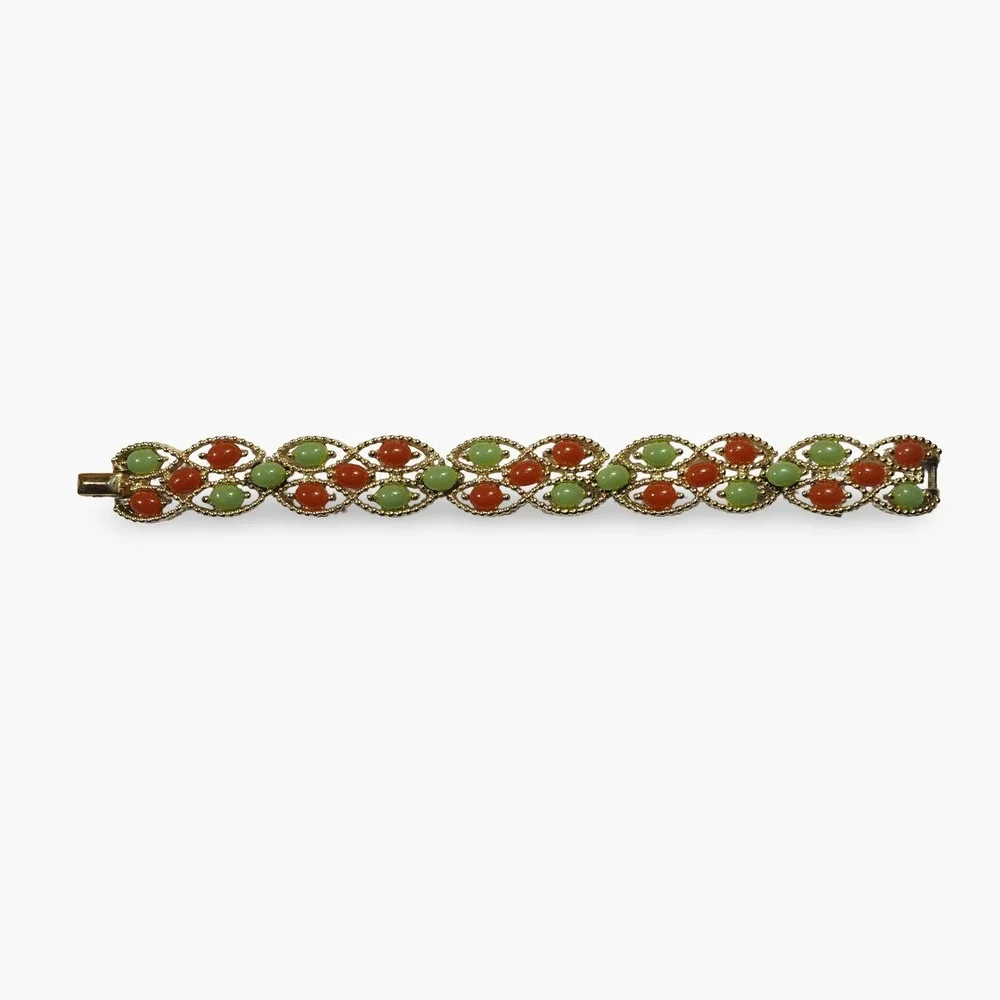 Sarah‎ Coventry Bracelet Women Gold Vintage 60s Faux Jade Cabochon Multi-Color